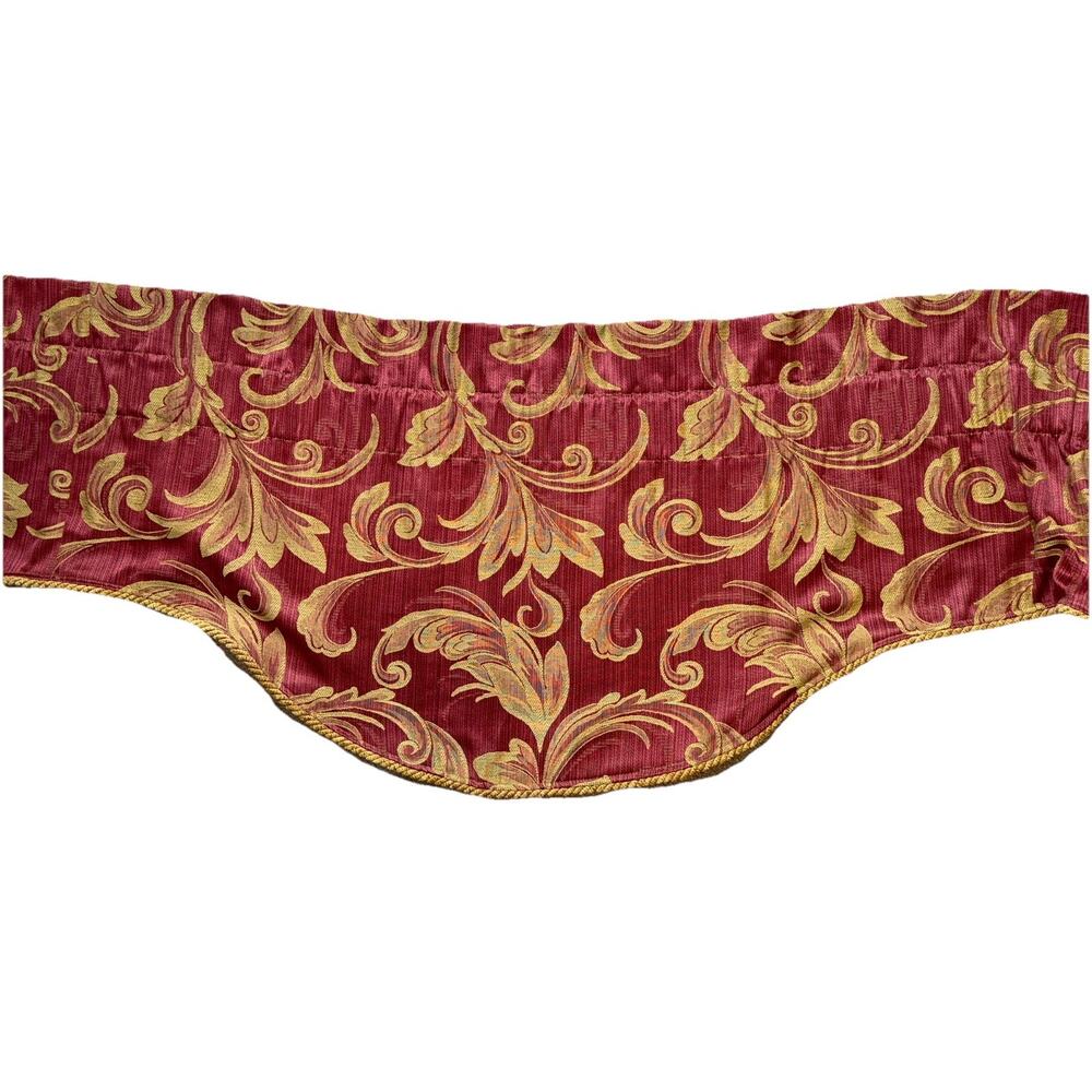 2 Vintage JC Penney Luxury Valances Red Golden Tan Embroidered Curtains Short